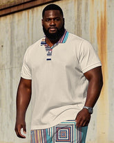 Big & Tall Men's Vintage Colorful Geometric Pattern Printed Short Sleeve Polo Shirt Shorts Set